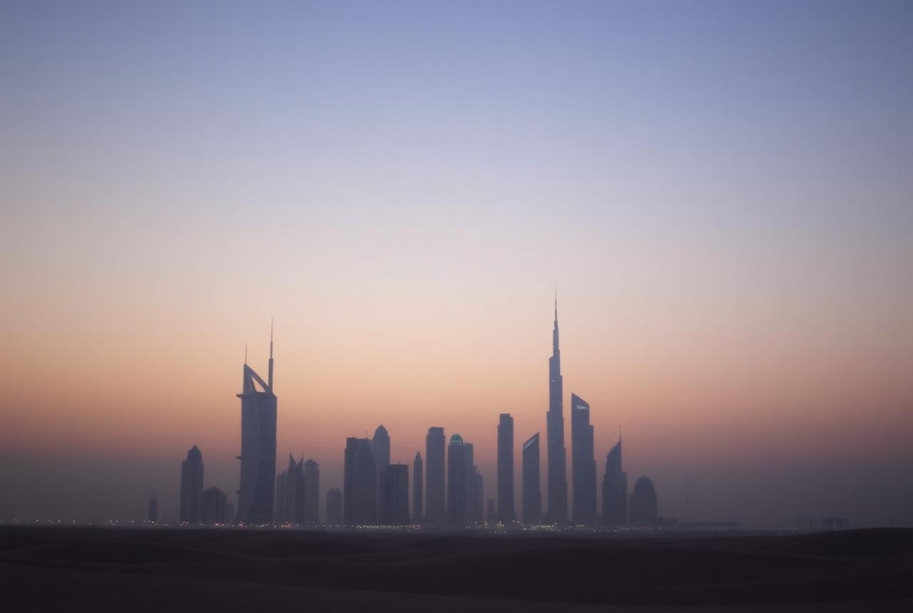 Dubai skyline in evening haze